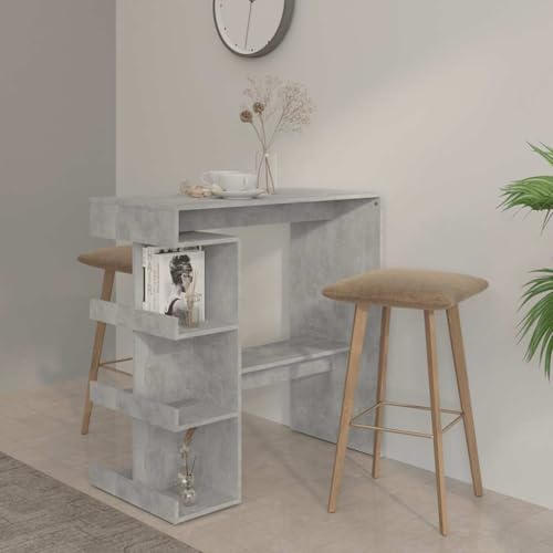 Homgoday Mesa Bar almacenaje contrachapada Gris hormigón 100x50x101,5 cm Mesa de Bar, Mesa de Desayuno Muebles Altas Comedor Mesa Alta Mesa de Cocina