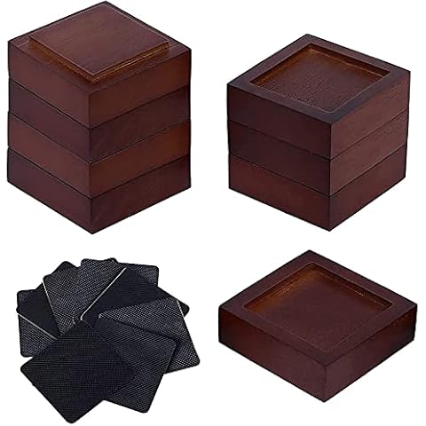 Stahala Bed Risers (Set of 8) Lifts Height 1",2",3" or 4",Solid Natural Wood Furniture Heavy Duty Leg Risers Lifts for Sofas Table Desk Chair Couches with Non-Slip Rubber Pad & Non-Slip Recessed Hole Cover