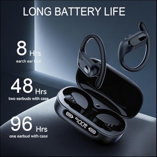 Image of occiam Wireless Earbuds Bluetooth Headphones 96Hrs Playback Sport Over-Ear Waterproof with Earhooks ENC Mics Clear Call for Running Workout Matte Black
