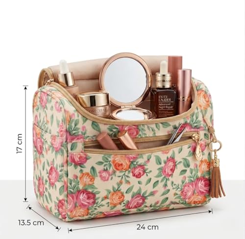 Image of INKULTURE Multicolor Floral Cosmetic Makeup Organizer Bag | Water-Resistant Hanging Toiletry Bag with Hook & Multiple Compartments | Large Travel Storage for Women & Men