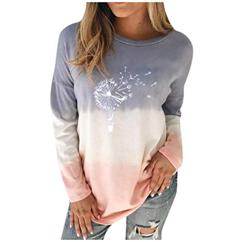 Weant Pullover Damen Sweatshirt Rundhalsausschnitt Löwenzahndruck Farbverlauf Langarmshirt Locker Basic Oberteile Bluse Langarm Baumwolle Sexy Sommer Shirts Cover
