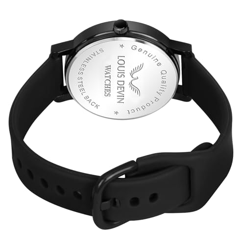 Image of LOUIS DEVIN Silicone Strap Analog Wrist Watch for Men and Women (Green /Brown /Blue /Black) | Set of 2 Wrist Watches | Couple Watches | LDCM-BK092-ST