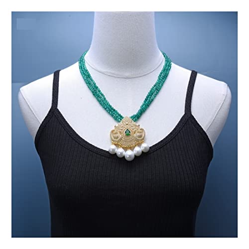 Agates vertes rondes à facettes bijoux collier 3 brins pendentif perle - 2