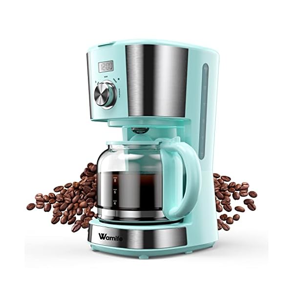 Wamife Coffee Maker - 12 Cup Programmable Drip Coffee Machine Coffee Brewer Timer Machine with Thermal Carafe Retro Coffee Makers for Home & Office (Blue)