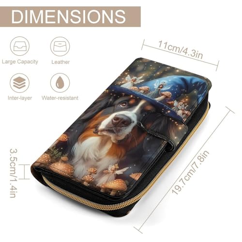 Bernese Dog In A Fairy Forests Womens PU Leather Wallet Long Purse Clutch Organizer for Office Travel2