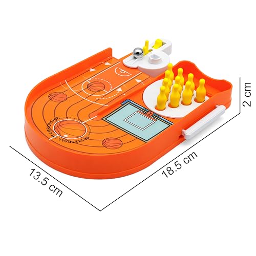 Image of VGRASSP Basketball Theme Pinball Bowling Tabletop Game Toy for Kids with 10 Bowling Pins - Interactive Indoor and Outdoor Manual Launcher Playset Gift - Color As Per Stock