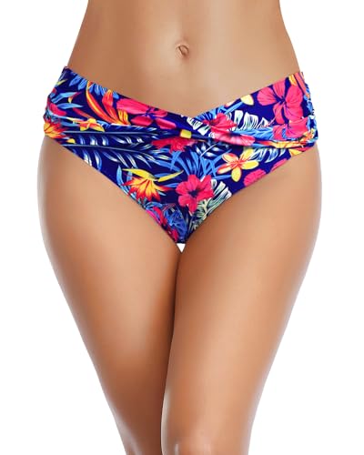 Image of Tempt Me Women Twist Bikini Bottom Moderate High Cut Bathing Suit Bottoms Ruched Swimsuit Bottom