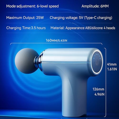 Image of Electric Deep Tissue Massage Gun with 6 Speed Levels & 4 Interchangeable Heads, High-Torque Motor, Low Noise, Portable Muscle Recovery Massager for Body Pain Relief