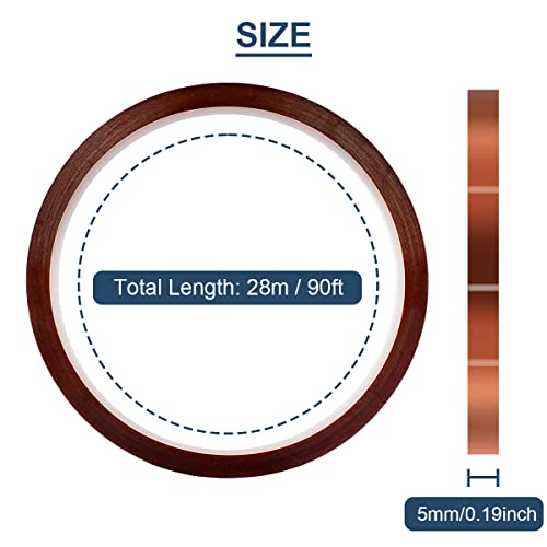 Image of 8 Rolls 5mm x 28m(90ft) High Temperature Tape High Temp Tape Polyimide Heat Resistant Tape Thermal Tape Kapton Tape for Masking /Solder / 3D Printers /Battery