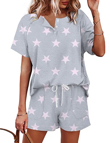 Image of WIHOLL Two Piece Outfits for Women Lounge Sets Button Down Top and Shorts Set Sweatsuits with Pockets