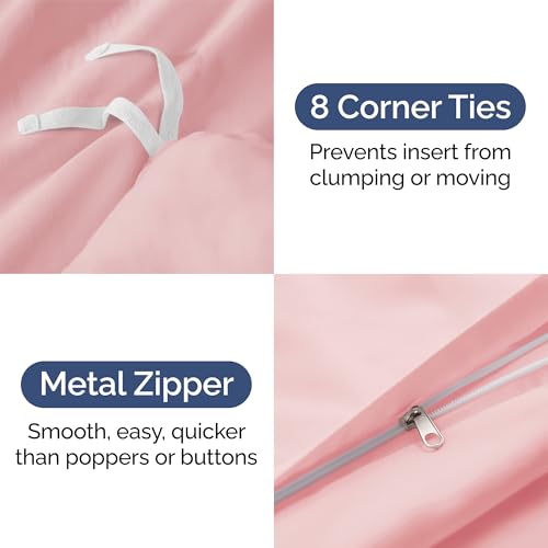 Image of Duvet Cover King Size Set - Extra Soft King Duvet Cover 104 inch x 90 inch with 2 Pillow Shams for Women, Men, Kids & Teens - Hotel Luxury, Easy-Care w / Zipper Closures & Ties - Comfy & Breathable (Baby Pink)