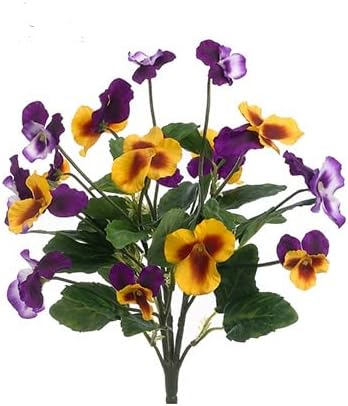 Arcadia Silk Plantation 12" UV Protected Pansy Bush Violet Yellow (Pack of 12)