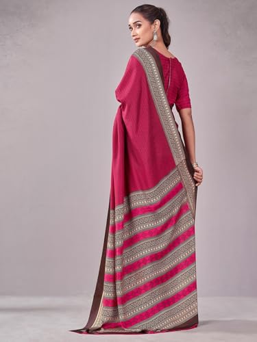 Image of Satrani Women's Crepe Printed Saree with Unstitched Blouse Piece