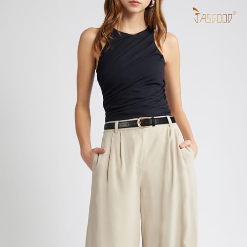 JASGOOD Women Casual Leather Belt for Jeans Pants Dress, Fashion Ladies Waist Belt with Gold/Silver Buckle3