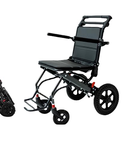 車椅子の高齢者向けの超軽量ポータブル折りたたみ車椅子簡易台車。 (C02L-カーボンファイバー + カーボンファイバートランスファー + タイロッド + レザーシートクッション + 衝撃吸収 + 12 インチハニカムホイール + トラベルバッグ)