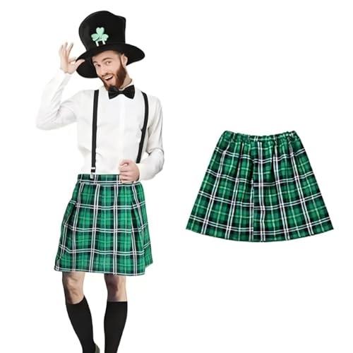 St. Patrick's Day Kilt for Men & Women -Adjustbale Irish Plaid Green Tartan Skirt | Scottish Party Costume, Medium