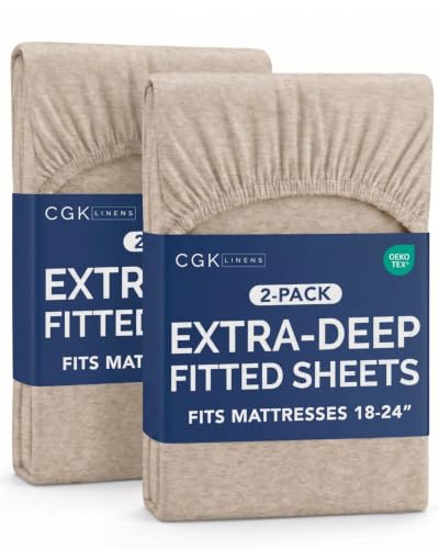 Image of CGK Linens 2 Pack Extra Deep Twin Fitted Sheets - Heathered Beige