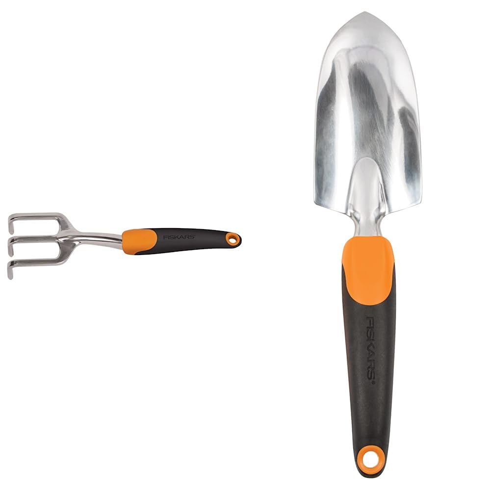 Fiskars 384240-1001 384240-1007 Cultivator, Multicolor & Ergo Gardening Hand Trowel - Ergonomic Handle Design with Hang Hole - Heavy Duty Garden Tool for Digging, Garden Edging, and Weed Removal