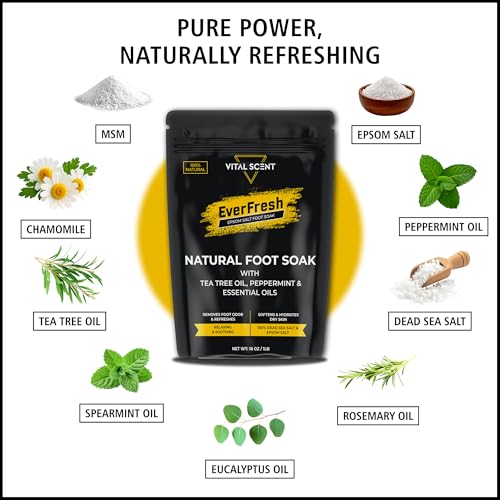 Image of Heavy Duty Tea Tree Oil Foot Soak - Epsom Salt for Soaking for Odor & Footbath to Soften Calluses - Athletes Foot - Nail Discoloration - Relaxing Pedicure Soak - Dry Skin & Rough Heels - 16oz