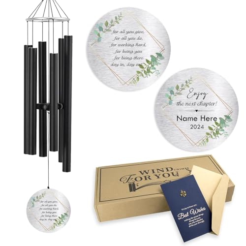 Image of Personalized Retirement Wind Chimes for Outside, 36 inch Happy Retirement Gift for Women, Men, Coworker, Colleague, Boss, Teacher, Nurse, Friend, Going Away Garden Patio Decor