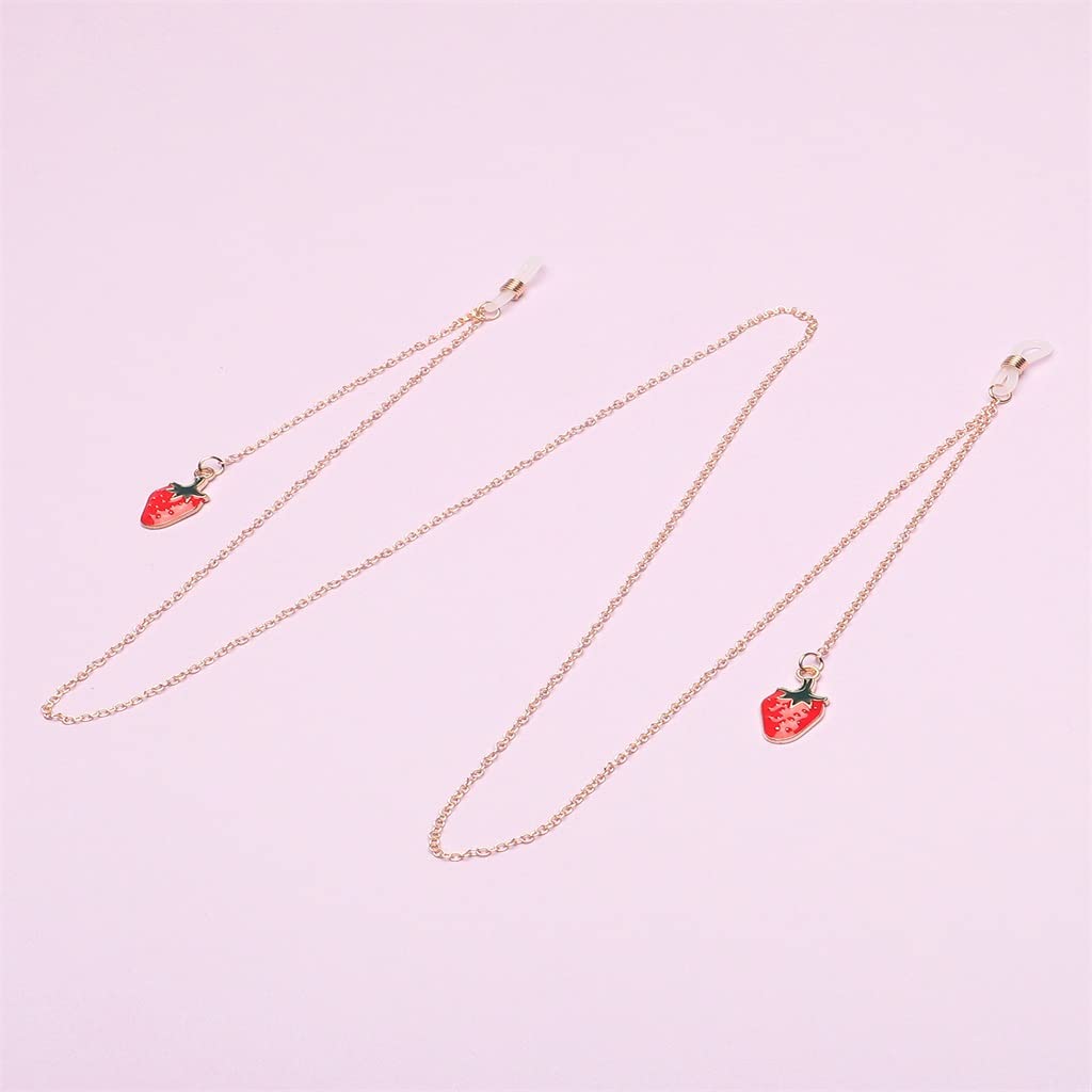 Brillenband aus Metall, Gold, Erdbeeranhänger, Brillenkette, Zubehör (D Talla ?nica)