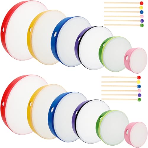 12 Set Hand Drums with Drum Sticks 12 Inch 10 Inch 8 Inch 7 Inch 6 Inch 4 Inch Wood Frame Drum...