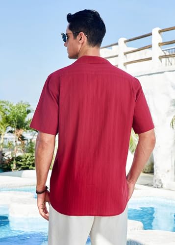 HISDERN Mens Casual Button Down Shirt Short Sleeve Cuban Collar Beach Shirts for Men Summer Button Up Guayabera Shirts3