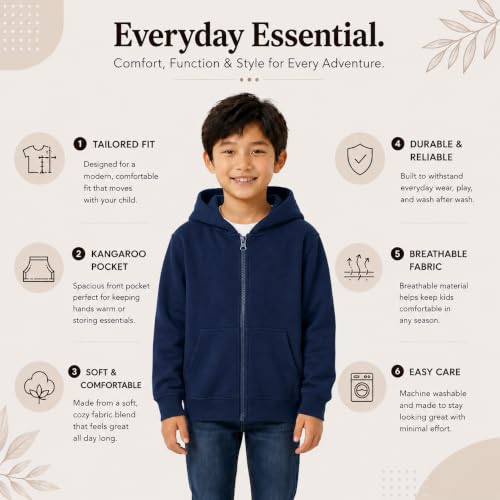 Image of HOODLIFE Kids Zip-Up Hoodie Sweatshirt for Boy Soft Cotton Blend Hooded Jacket with Pockets, Comfortable Everyday Wear for Kids