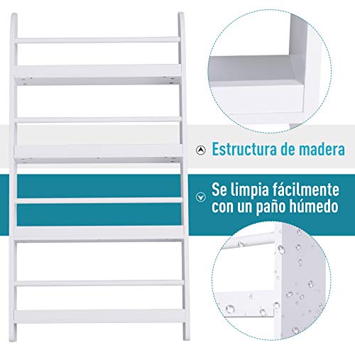 Miniatura 6 de Homcom Estantería De Pared De Libros Con 4 Estantes Librería Infantil Para Hogar Oficina Carga 30kg 59x12x113cm Blanco