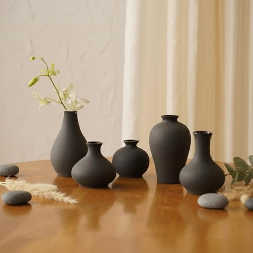 Image of PUREZENTO Black Japanese Ikebana Vase - Set of 5 | Unique Geometric Shapes Vase for Decor Centerpiece & Showpiece | Decorative Vases for Home, Living Room, Office & Tabletop Decorations