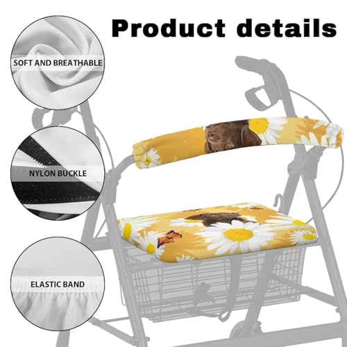 Image of Daisy & Dog Universal Walker Seat Covers, Soft Rollator Seat and Backrest Covers, Adjustable Accessories for Seniors Women Men