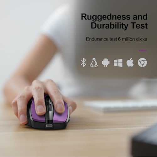 Image of TECKNET Wireless Mouse, BT 5.0 /2.4G, Rechargeable 6-DPI Silent, Purple | Bluetooth 5.0 /3.0 & USB A, 2-Device Easy Switch, Wide OS Compatible, 6 Buttons, 6-DPI up to 4800, Ergonomic for S to M Hands