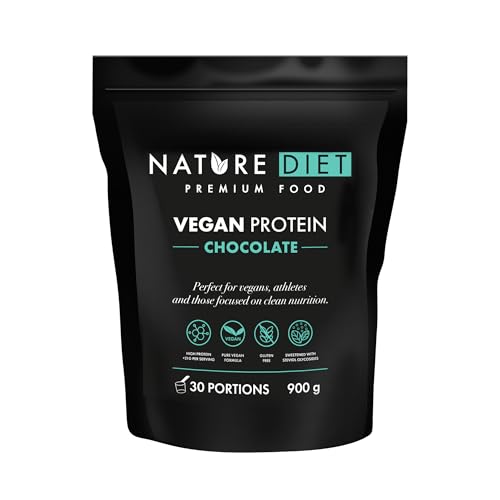 Nature Diet Proteine Vegane Cioccolato | 900 g | Alto Contenuto Proteico | 21 g di Proteine per Porzione | 30 Porzioni | Mix di Pisello & Canapa | Formula Pulita, Vegetale & Senza Glutine