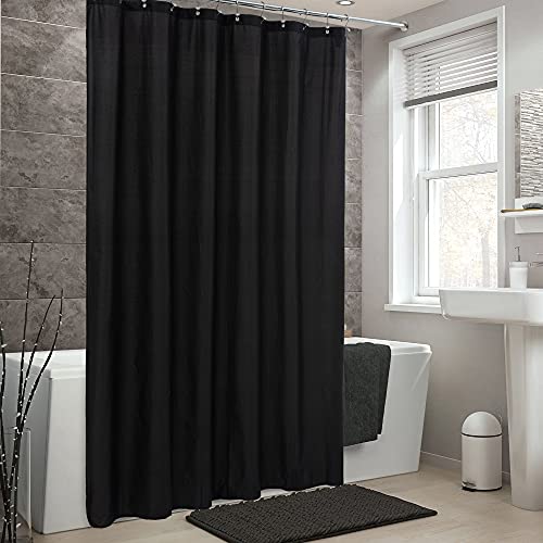 Image of ALYVIA SPRING 72x74 Long Waterproof Fabric Shower Curtain or Liner Black | 3 Magnets, Soft Cloth & Hotel Quality, Machine Washable, Light-Weight, Long Size