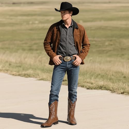 Mofri Cowboy Boots for Men Square Toe Western Classic Embroidered Slip on Chunky Heel Men's Boots3