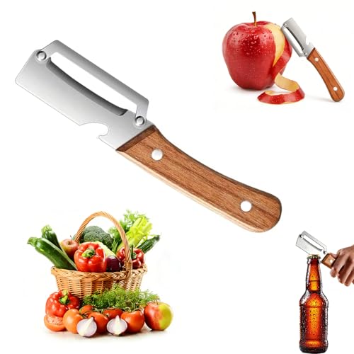 Wooden Peeler, 2-in-1 Multifunctional Vegetable Peeler, 1 x Vegetable Peeler with Bottle Opener, Durable Peeler for Potatoes, Fruit, Pumpkin, Carrots and Picnics