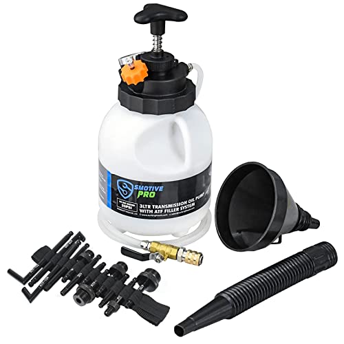 SMOTIVEPRO ATF Getriebeöl Einfüllgerät, 3L Manueller Öleinfüllgerät mit 12 Aluminiumlegierung Adaptern, Öl einfüllen Ölwechsel Gerät Geeignet Europäischen Autos, CVT und DSG