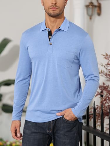 Mens Long Sleeve Polo Shirts Casual Moisture Wicking Golf Polo Shirts with Pocket3