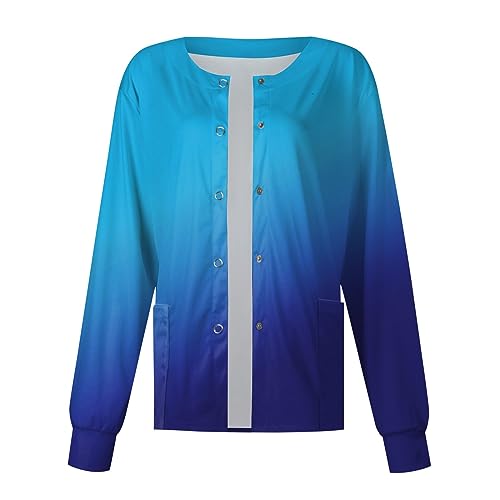 Printed Scrub Jackets for Woman Print Long Sleeve Plus Size Womens Scrubs for Women Nursing Jacket with Pockets