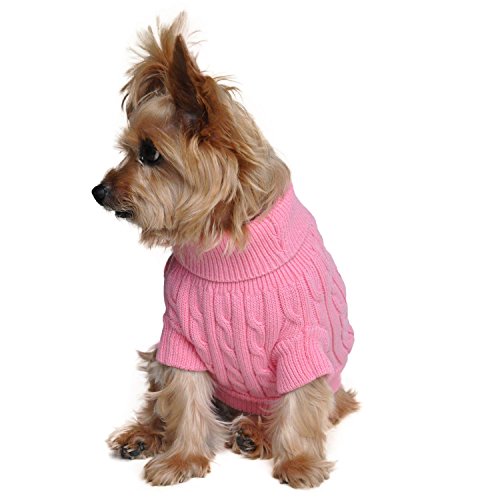 DOGGIE DESIGN Combed Cotton Cable Knit Dog Sweater - Candy Pink Large