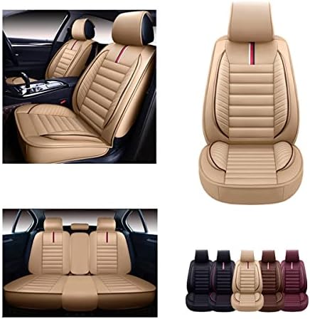 OASIS AUTO Car Seat Covers Accessories Full Set Premium Nappa Leather Cushion Protector Universal Fit for Most Cars SUV Pick-up Truck, Automotive Vehicle Auto Interior Décor (OS-001 Tan)