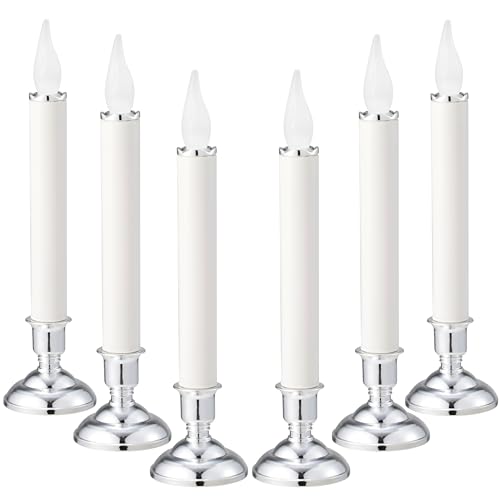 Image of Battery Operated LED Window Candles 9.7 Inch Tall with Automatically Timer 8 Hours On /16 Hours Off - Set of 6 Noble Flickering Flameless Candles and Window Candle in Silver Shine