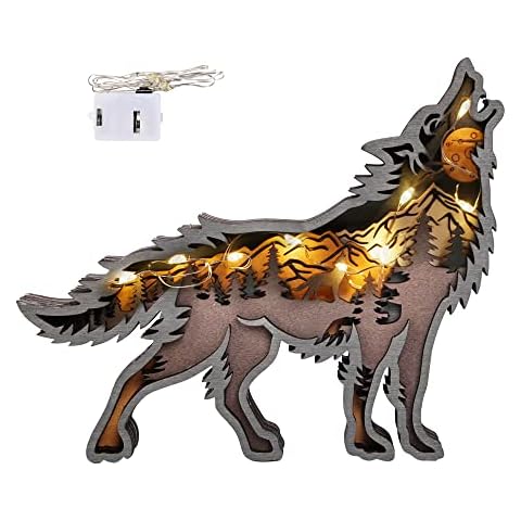 DAOUZL Artesanía de Animales de Talla de Madera, Lobo Tallada en 3D Cover