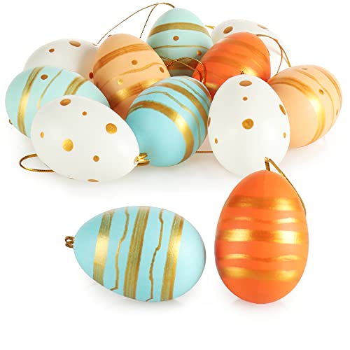 com-four® 12x Ostereier zum Aufhängen - schöne Osterdeko mit tollen Oster-Motiven - Deko Ostereier in schönen Farben - Größe: ca. 6 cm [Auswahl variiert] (12 Stück - Pastellfarben)