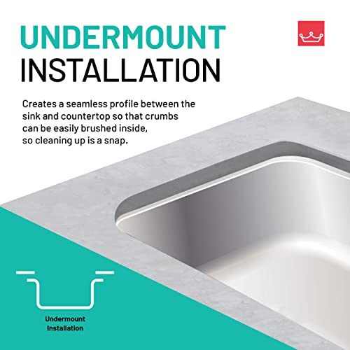 Kindred Bsu1832-9N-Ow Brookmore Undermount Single Bowl Fb Stainless Steel Kitchen Sink, 32.5-In. Lr X 18.13-In. Fb X 9-In. Dp #TOP1