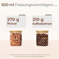 ComSaf Glasbehälter mit Deckel 600 ml×6,Zylinder Vorratsgläser, Stapelbar Vorratsdosen Glas, Vorratsglas mit Holzdeckel Luftdicht, Aufbewahrungsgläser für Aufbewahrung Küche,Lebensmittel-Liebhaber – Ansicht 3