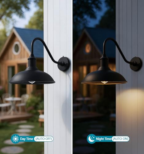 Image of 11 Inch Outdoor Barn Gooseneck Lights from Dusk to Dawn, Waterproof and Rust Resistant Classic Farmhouse Barn Lights, Gooseneck Lights for Garage, Patio and Porch