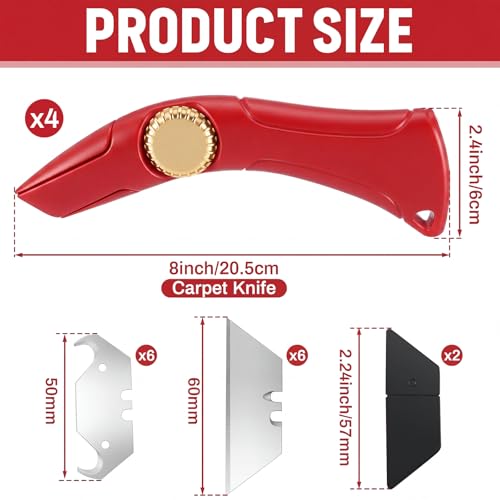 Image of WILLBOND 4 Pcs Navajas Para Roofing Fixed Blade Roofing Knife, Heavy Duty Utility Knife for Drywall, Vinyl, Carpet Cutting, Metal Roofings Tools with Replacement Hook Blades (Red)