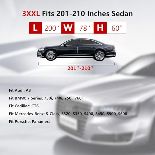 Image of Tecoom Car Cover Waterproof All Weather, Outdoor Indoor Car Covers with Zipper Door, Cotton Backing Full Exterior Covers, Snowproof UV Protection Windproof, Universal Fit for Sedan (191 inch-200 inch)