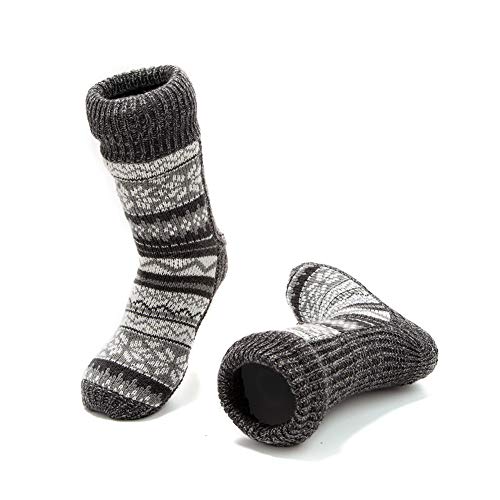 MaaMgic - Calcetines Antideslizantes Hombres de Invierno Calcetines de Casa Cálidos con Forro Polar Divertidos para Navidad,Gris en la Nieve,41/43 EU Cover